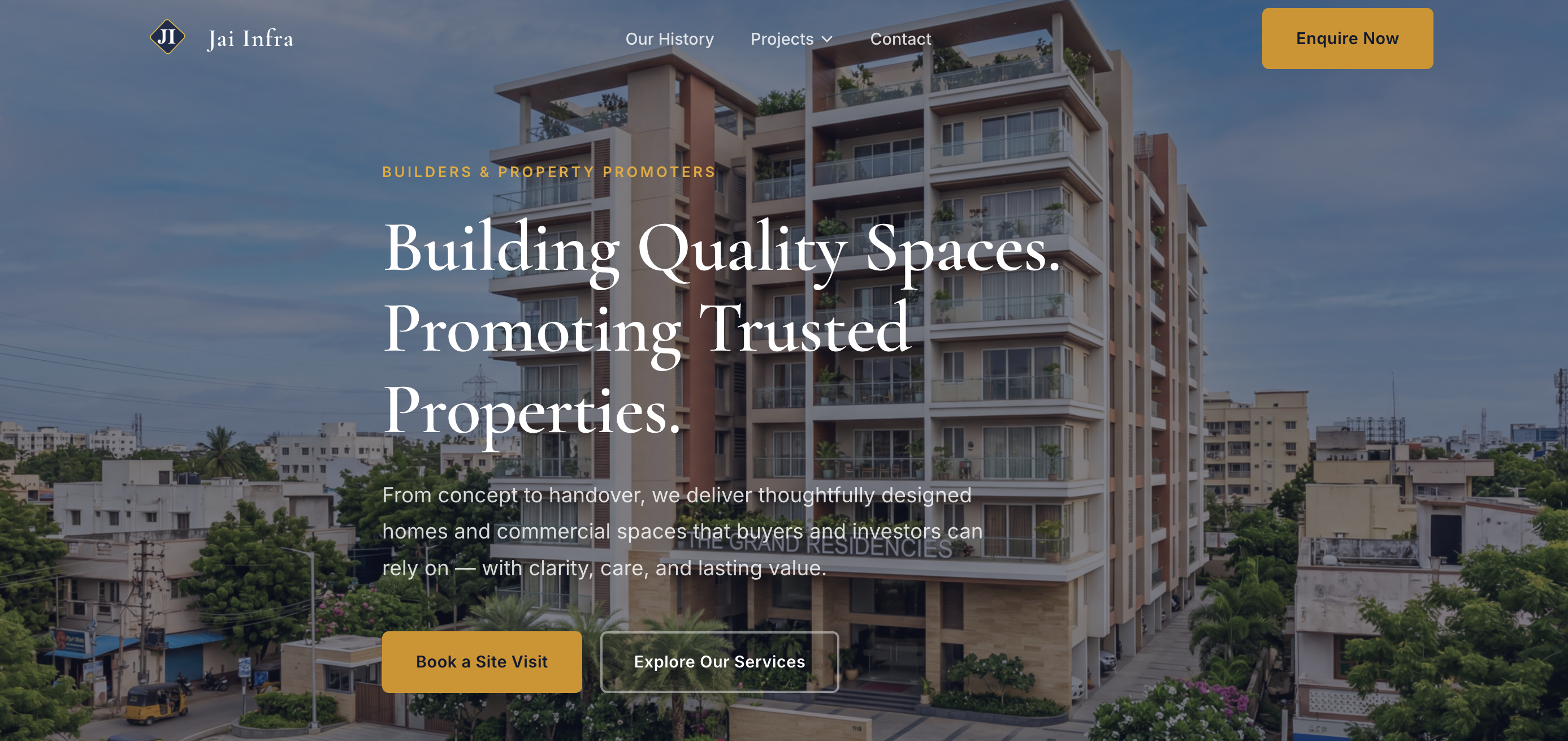 Jai Infra Promoters website preview: property listings and digital presence