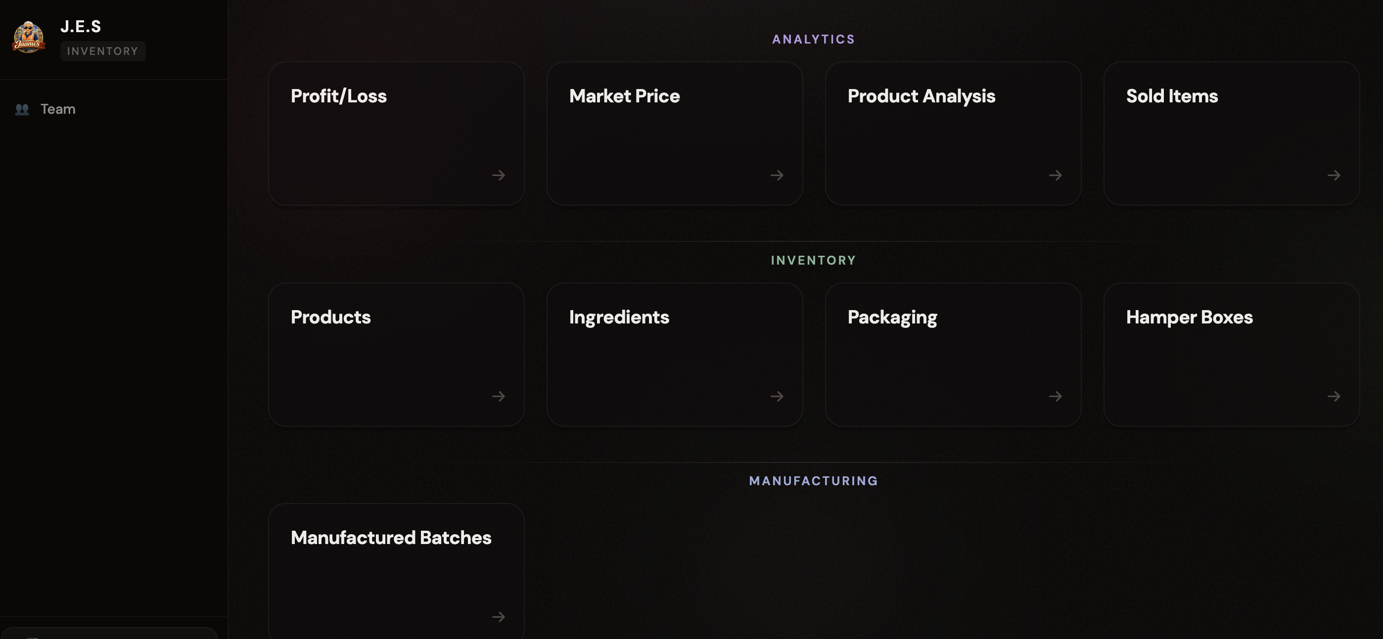 Custom ERP System dashboard: analytics, inventory and manufacturing modules